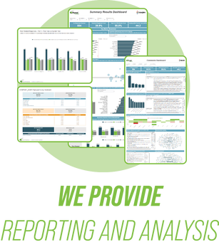 We provide reporting and analysis title text. Online dashboard and offline report images